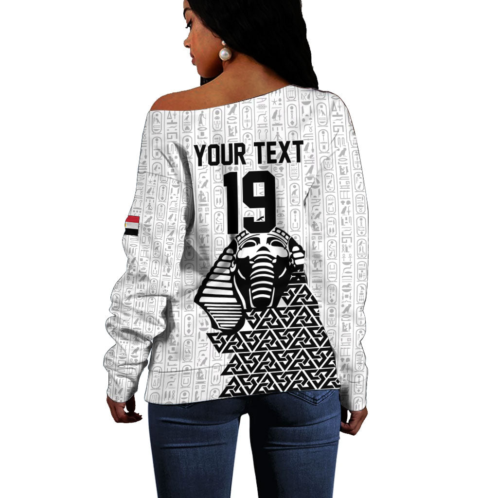 Custom World Football 2026 Egypt Off Shoulder Sweater Pharaohs Hieroglyphs Pride White Version