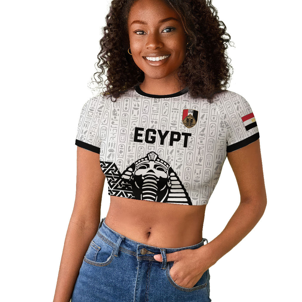 Custom World Football 2026 Egypt Raglan Cropped T shirt Pharaohs Hieroglyphs Pride White Version