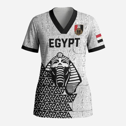 Custom World Football 2026 Egypt Scrub Top Pharaohs Hieroglyphs Pride White Version