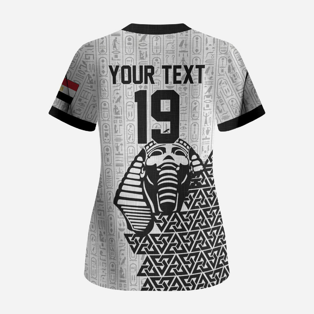 Custom World Football 2026 Egypt Scrub Top Pharaohs Hieroglyphs Pride White Version