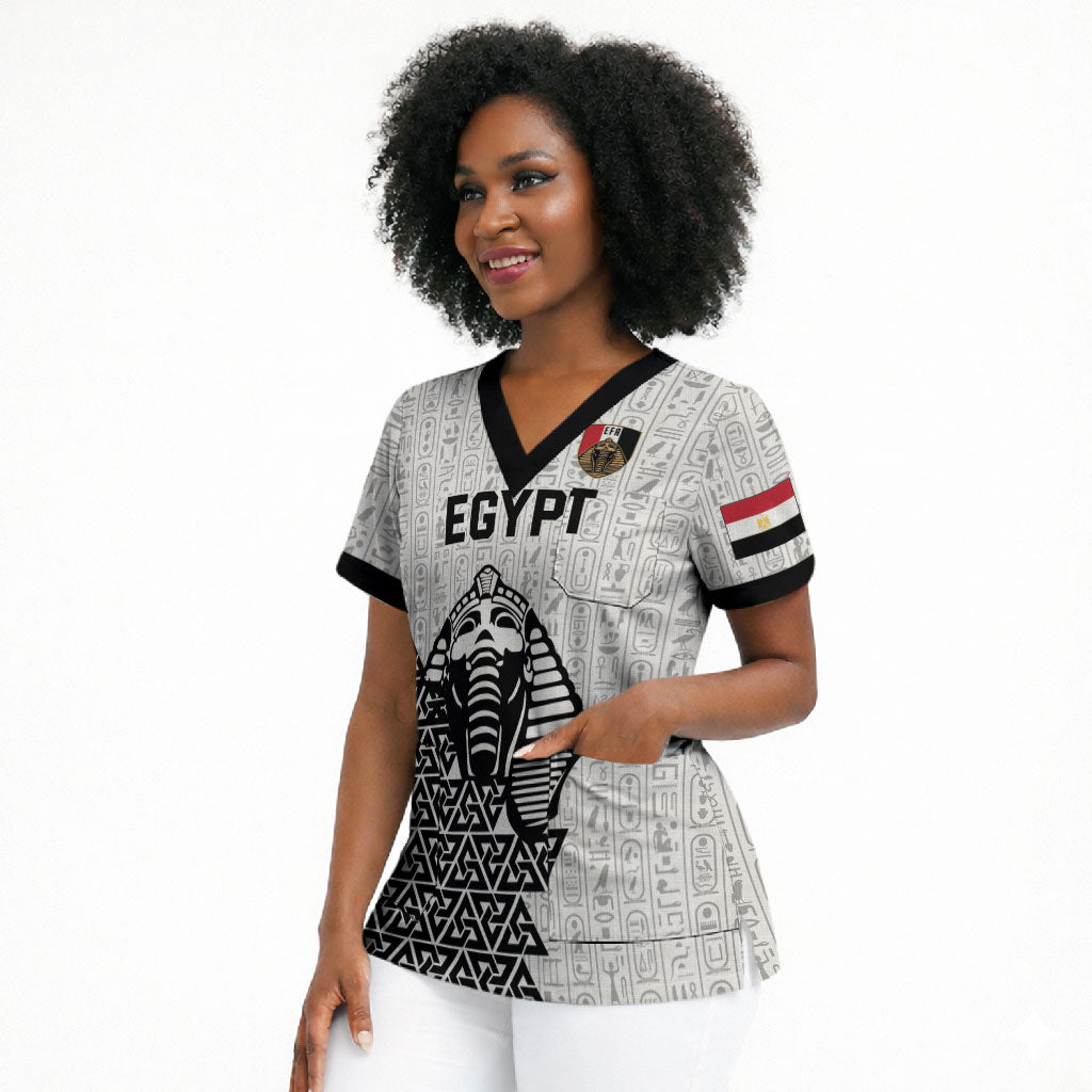 Custom World Football 2026 Egypt Scrub Top Pharaohs Hieroglyphs Pride White Version