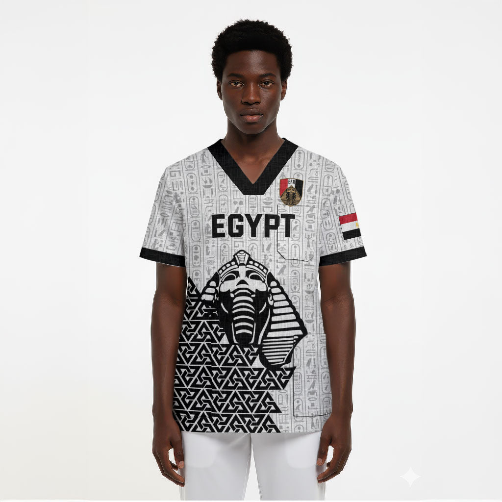 Custom World Football 2026 Egypt Scrub Top Pharaohs Hieroglyphs Pride White Version