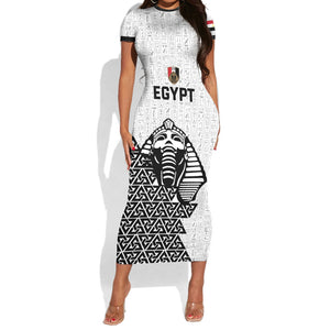 Custom World Football 2026 Egypt Short Sleeve Bodycon Dress Pharaohs Hieroglyphs Pride White Version
