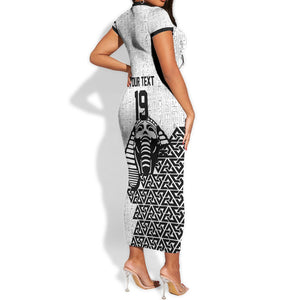 Custom World Football 2026 Egypt Short Sleeve Bodycon Dress Pharaohs Hieroglyphs Pride White Version