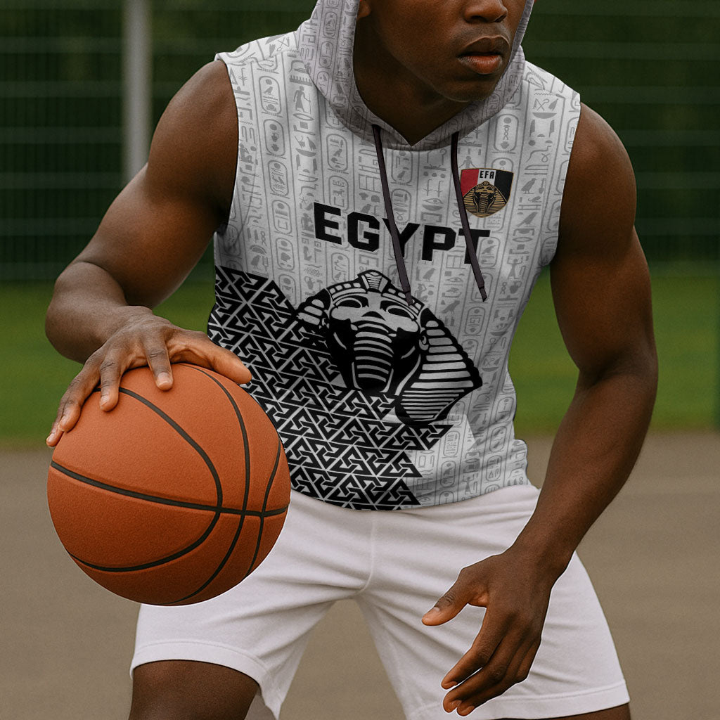 Custom World Football 2026 Egypt Sleeveless Hoodie Pharaohs Hieroglyphs Pride White Version