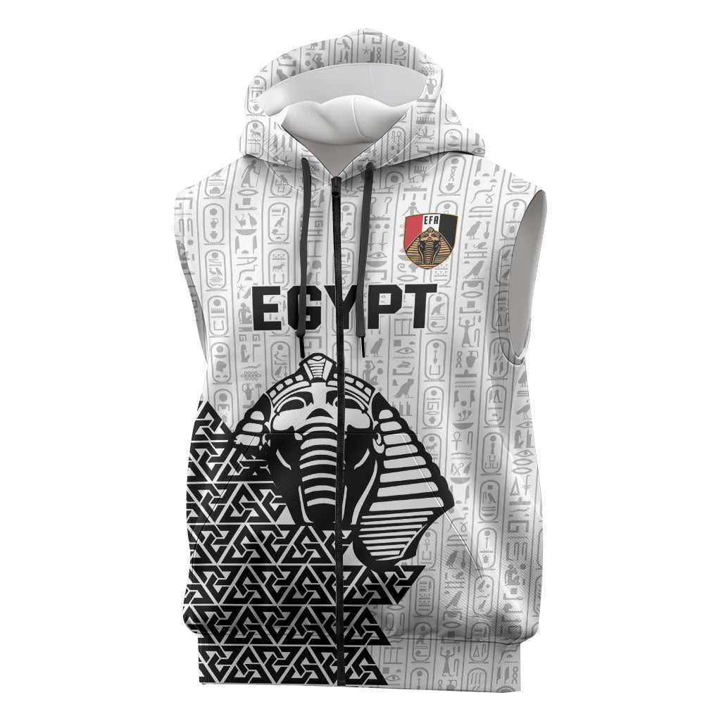 Custom World Football 2026 Egypt Sleeveless Zip Hoodie Pharaohs Hieroglyphs Pride White Version