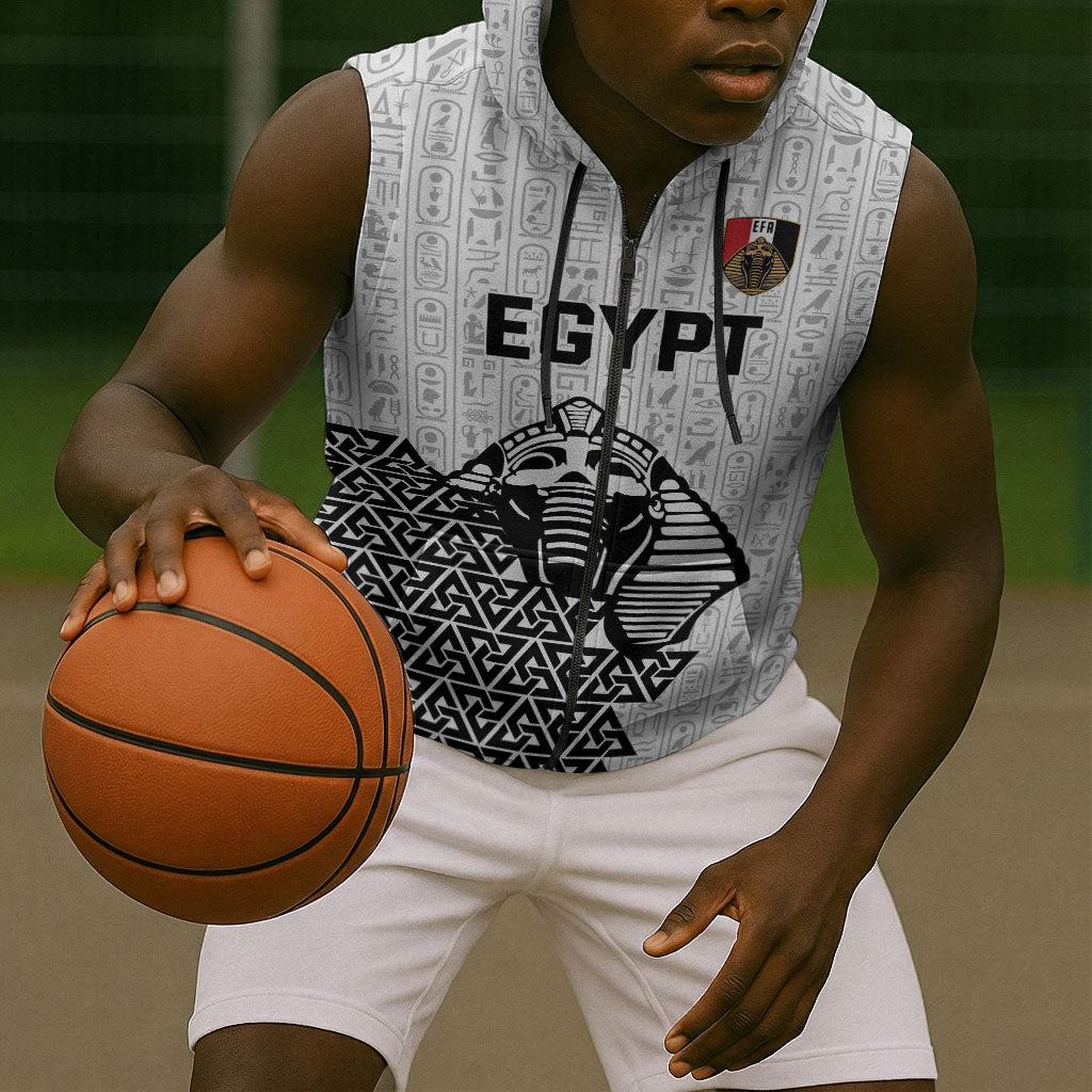 Custom World Football 2026 Egypt Sleeveless Zip Hoodie Pharaohs Hieroglyphs Pride White Version