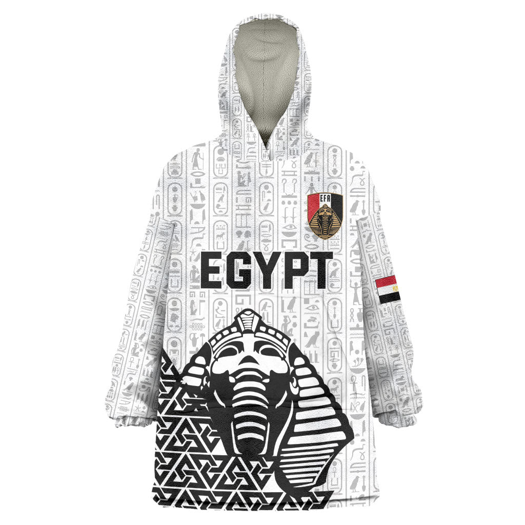 Custom World Football 2026 Egypt Wearable Blanket Hoodie Pharaohs Hieroglyphs Pride White Version