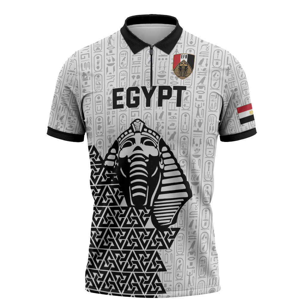 Custom World Football 2026 Egypt Zipper Polo Shirt Pharaohs Hieroglyphs Pride White Version