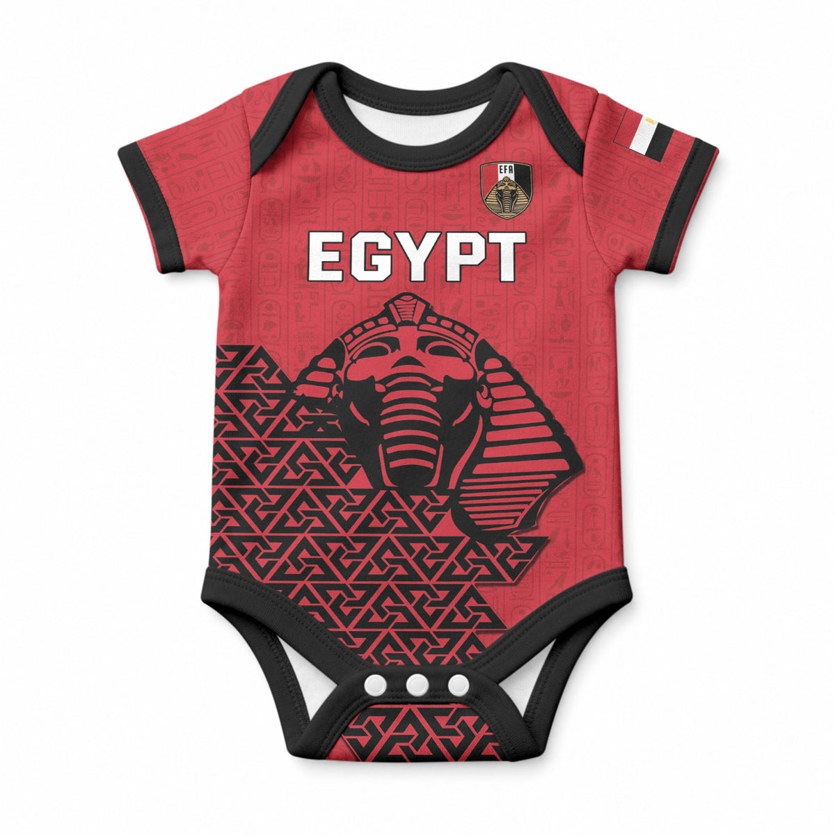 Custom World Football 2026 Egypt Baby Onesie Pharaohs Hieroglyphs Pride Red Version