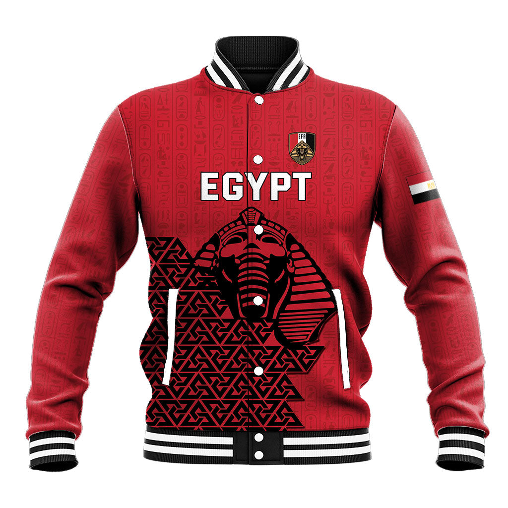 Custom World Football 2026 Egypt Baseball Jacket Pharaohs Hieroglyphs Pride Red Version