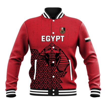 Custom World Football 2026 Egypt Baseball Jacket Pharaohs Hieroglyphs Pride Red Version