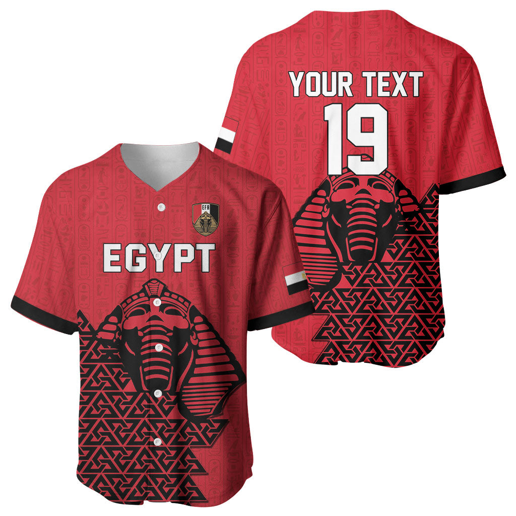 Custom World Football 2026 Egypt Baseball Jersey Pharaohs Hieroglyphs Pride Red Version