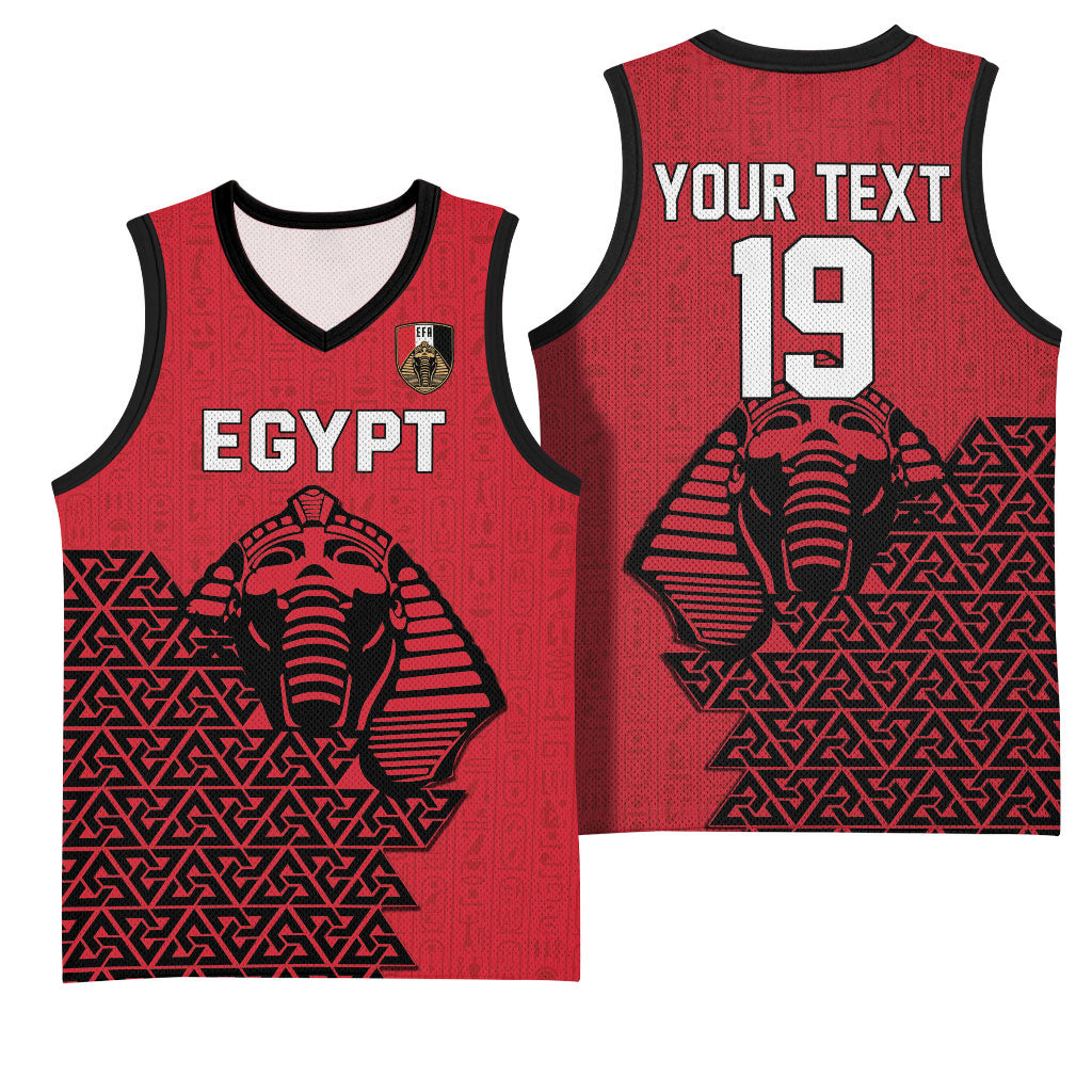 Custom World Football 2026 Egypt Basketball Jersey Pharaohs Hieroglyphs Pride Red Version