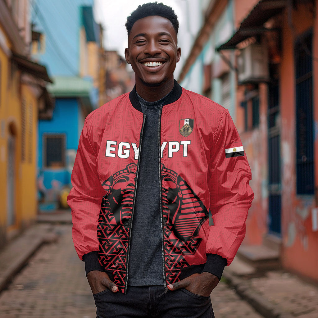 Custom World Football 2026 Egypt Bomber Jacket Pharaohs Hieroglyphs Pride Red Version