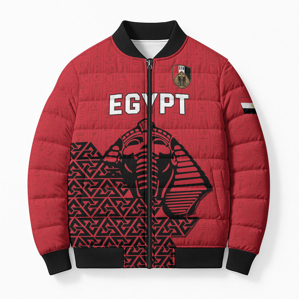 Custom World Football 2026 Egypt Bomber Puffer Jacket Pharaohs Hieroglyphs Pride Red Version