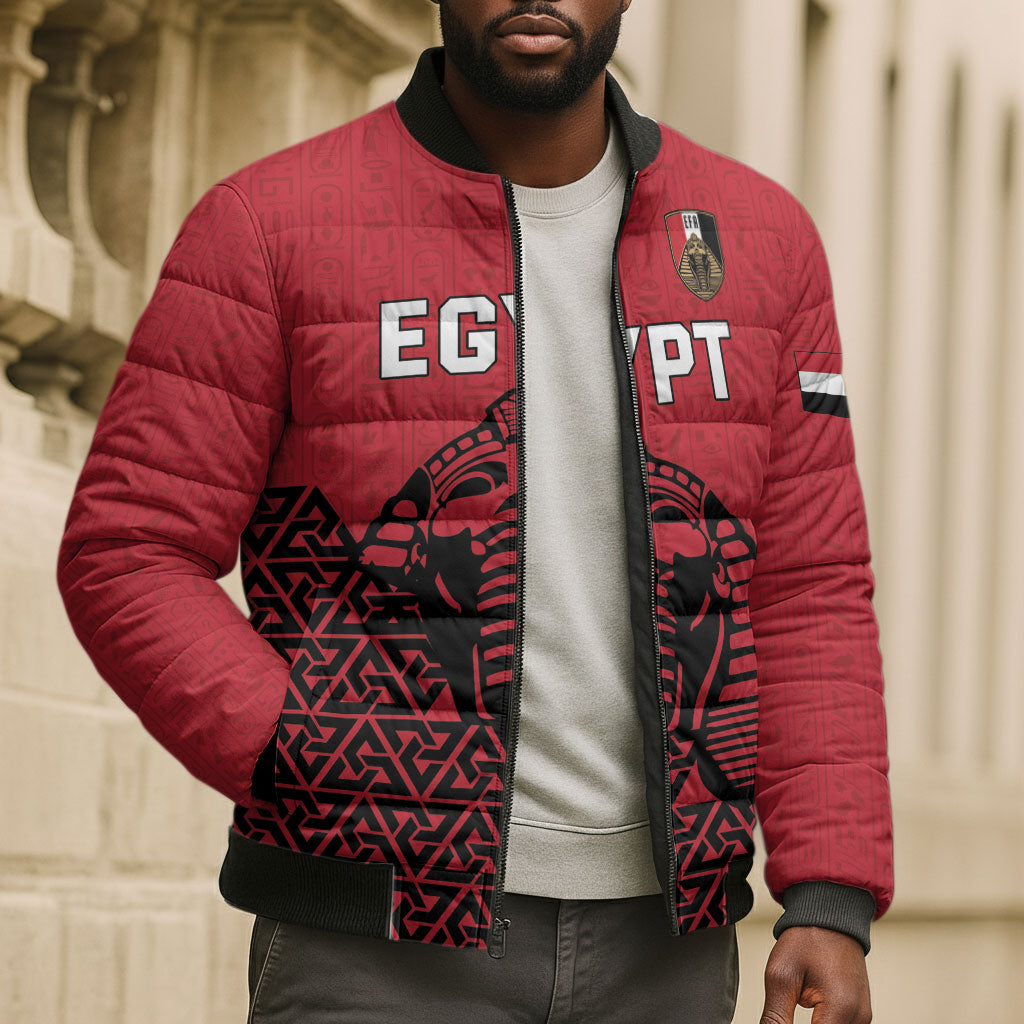 Custom World Football 2026 Egypt Bomber Puffer Jacket Pharaohs Hieroglyphs Pride Red Version
