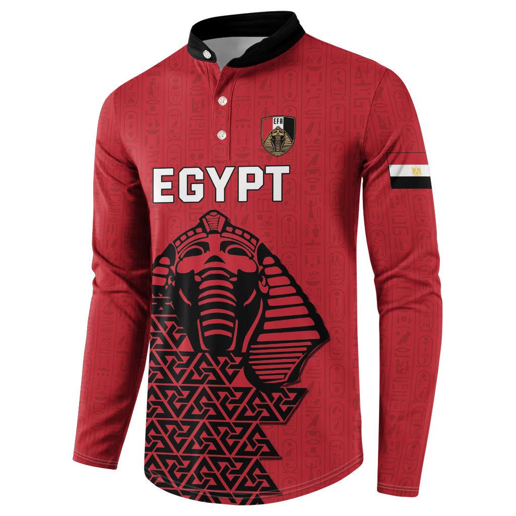 Custom World Football 2026 Egypt Button Sweatshirt Pharaohs Hieroglyphs Pride Red Version