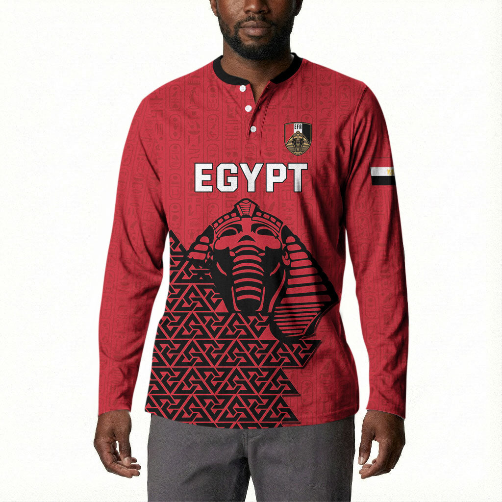 Custom World Football 2026 Egypt Button Sweatshirt Pharaohs Hieroglyphs Pride Red Version