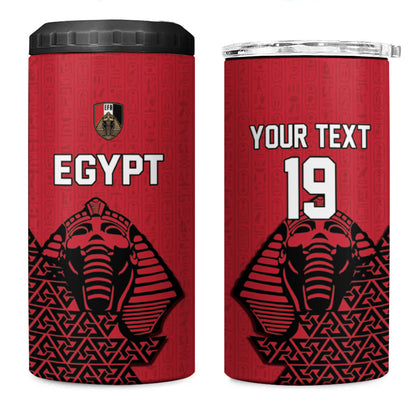 Custom World Football 2026 Egypt 4 in 1 Can Cooler Tumbler Pharaohs Hieroglyphs Pride Red Version