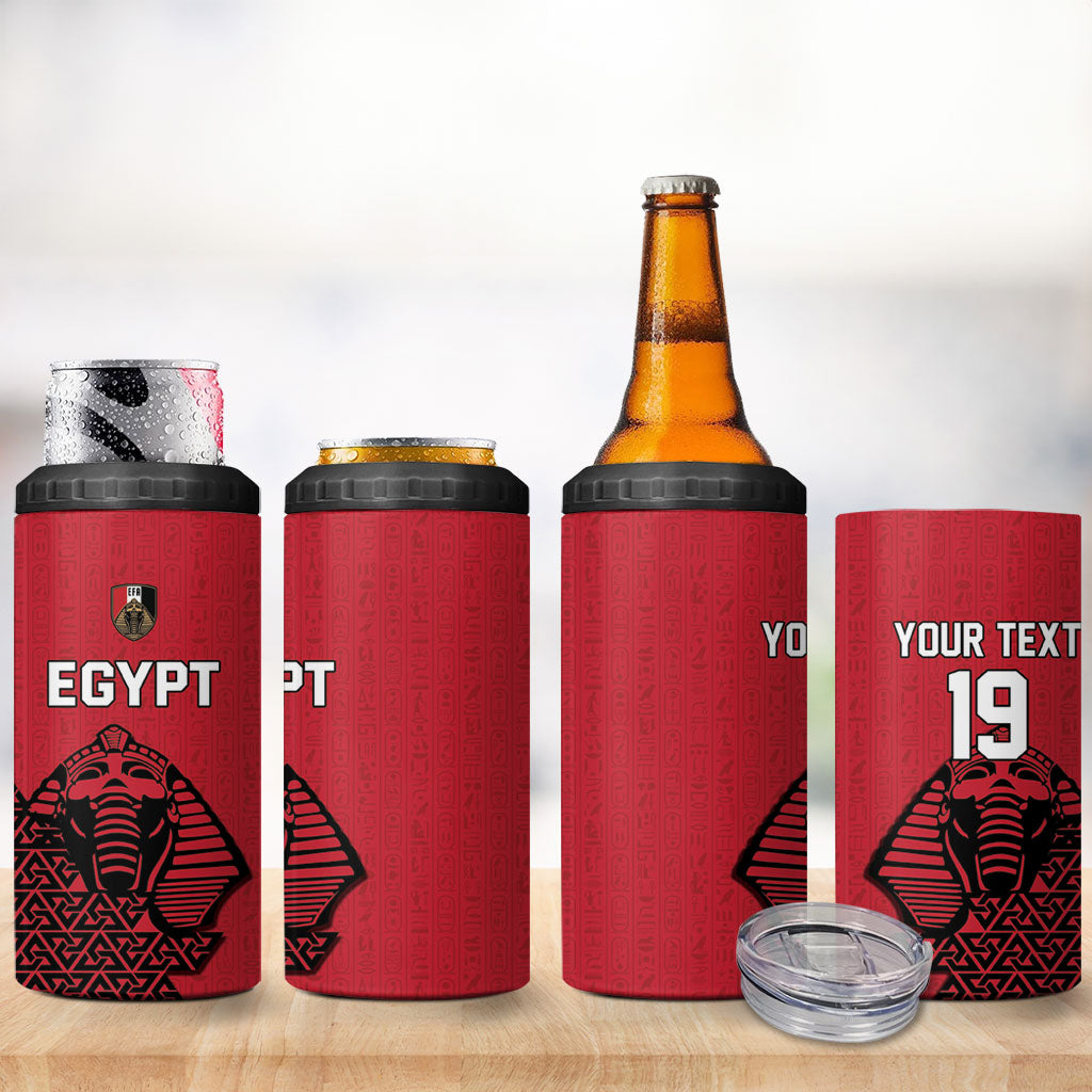 Custom World Football 2026 Egypt 4 in 1 Can Cooler Tumbler Pharaohs Hieroglyphs Pride Red Version