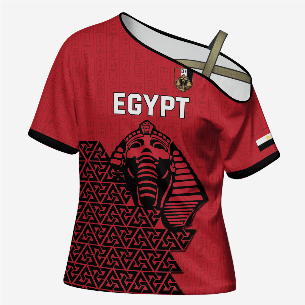 Custom World Football 2026 Egypt Cross Shoulder Shirt Pharaohs Hieroglyphs Pride Red Version