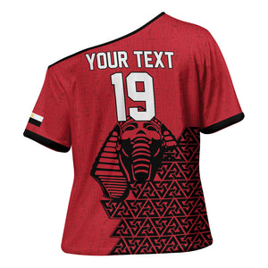 Custom World Football 2026 Egypt Cross Shoulder Shirt Pharaohs Hieroglyphs Pride Red Version