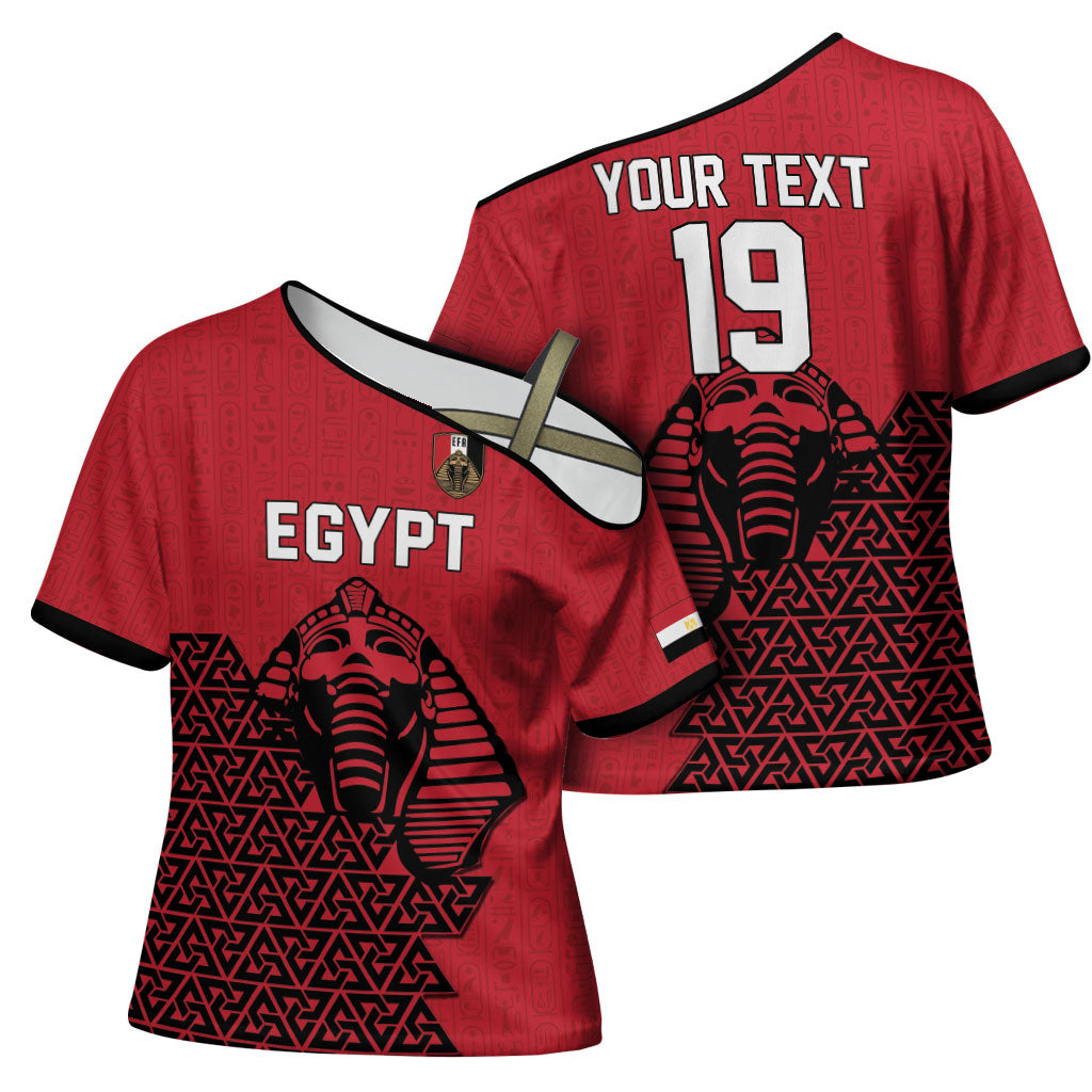 Custom World Football 2026 Egypt Cross Shoulder Shirt Pharaohs Hieroglyphs Pride Red Version