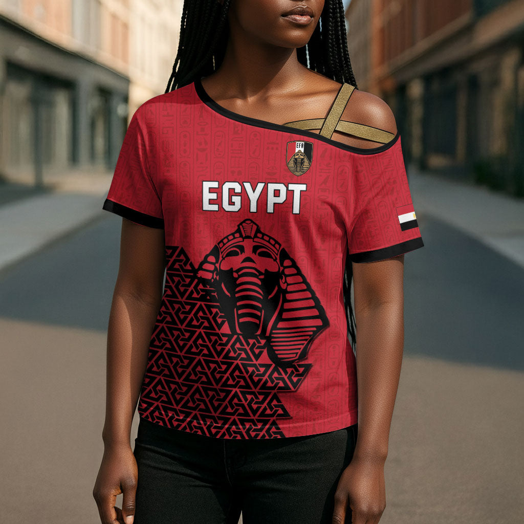 Custom World Football 2026 Egypt Cross Shoulder Shirt Pharaohs Hieroglyphs Pride Red Version