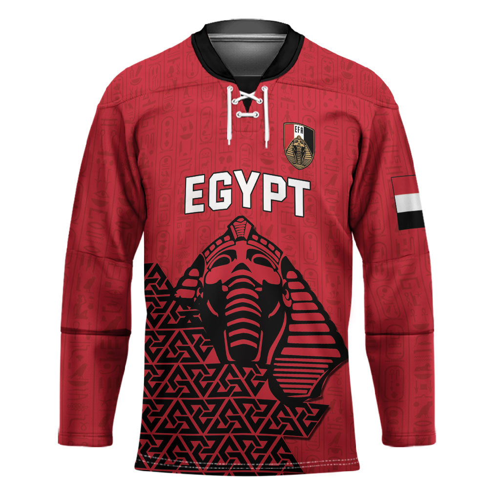 Custom World Football 2026 Egypt Hockey Jersey Pharaohs Hieroglyphs Pride Red Version