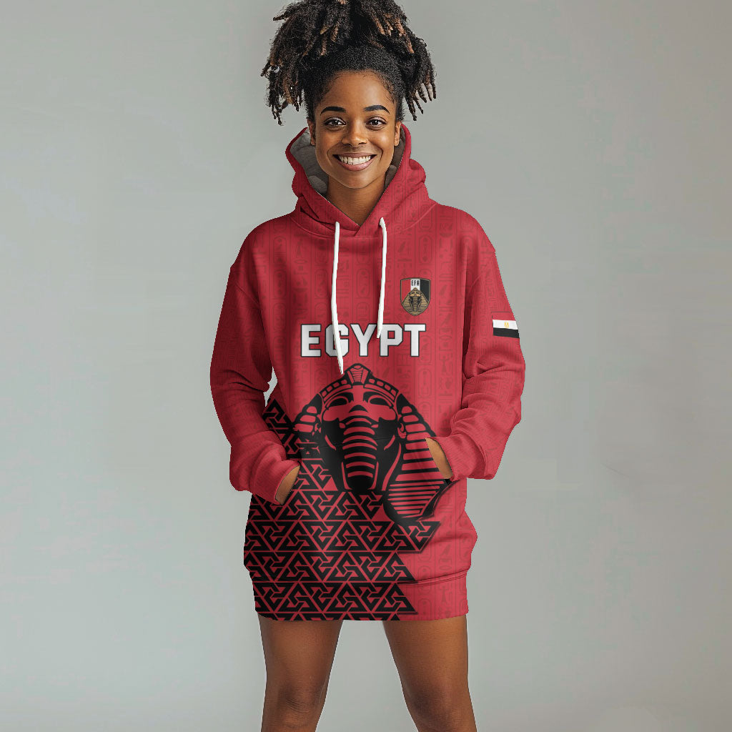 Custom World Football 2026 Egypt Hoodie Dress Pharaohs Hieroglyphs Pride Red Version