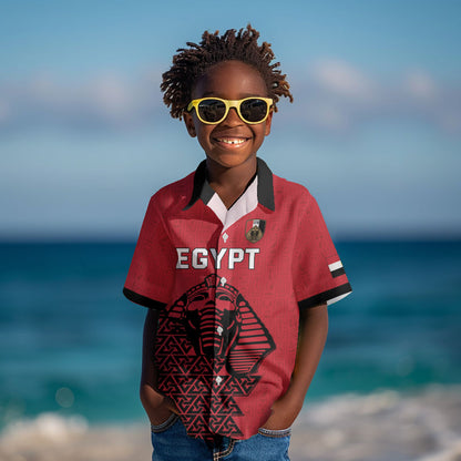 Custom World Football 2026 Egypt Kid Hawaiian Shirt Pharaohs Hieroglyphs Pride Red Version