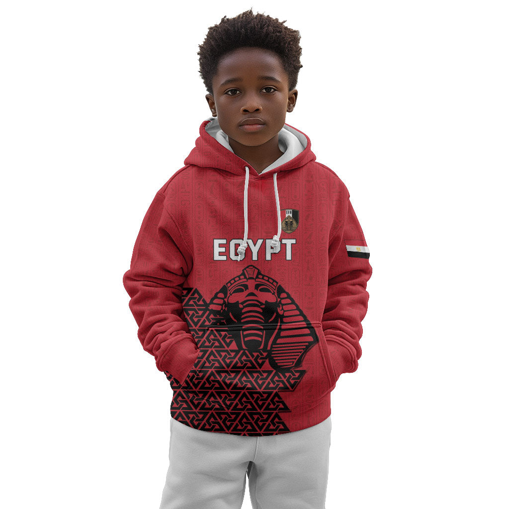 Custom World Football 2026 Egypt Kid Hoodie Pharaohs Hieroglyphs Pride Red Version
