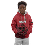 Custom World Football 2026 Egypt Kid Hoodie Pharaohs Hieroglyphs Pride Red Version