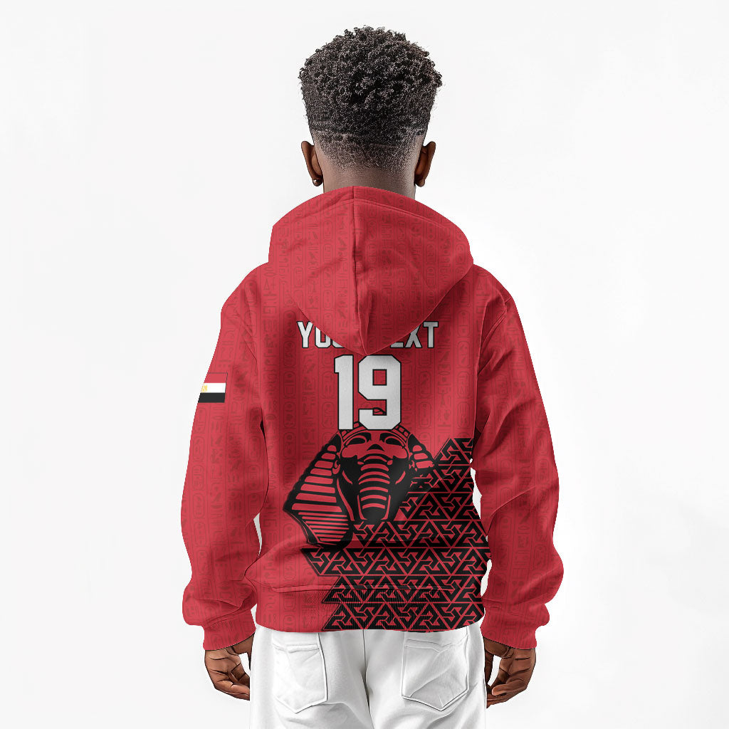 Custom World Football 2026 Egypt Kid Hoodie Pharaohs Hieroglyphs Pride Red Version