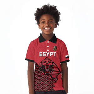 Custom World Football 2026 Egypt Kid Polo Shirt Pharaohs Hieroglyphs Pride Red Version
