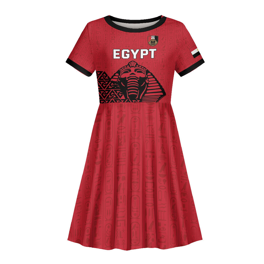 Custom World Football 2026 Egypt Kid Short Sleeve Dress Pharaohs Hieroglyphs Pride Red Version