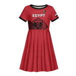 Custom World Football 2026 Egypt Kid Short Sleeve Dress Pharaohs Hieroglyphs Pride Red Version