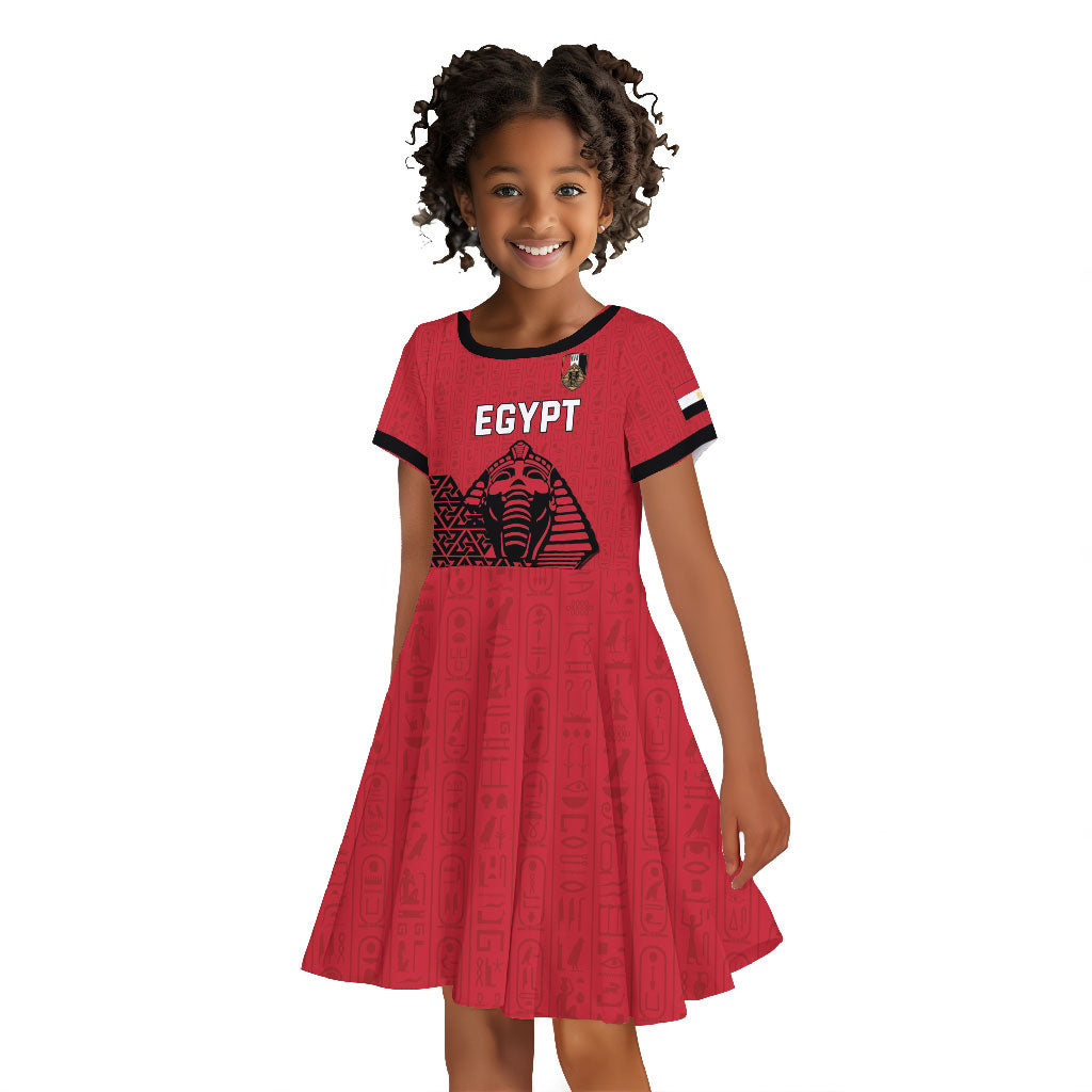 Custom World Football 2026 Egypt Kid Short Sleeve Dress Pharaohs Hieroglyphs Pride Red Version