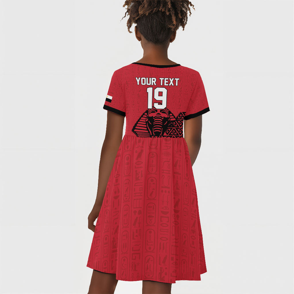 Custom World Football 2026 Egypt Kid Short Sleeve Dress Pharaohs Hieroglyphs Pride Red Version