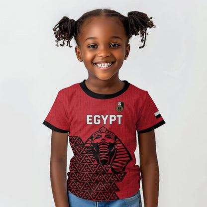 Custom World Football 2026 Egypt Kid T shirt Pharaohs Hieroglyphs Pride Red Version