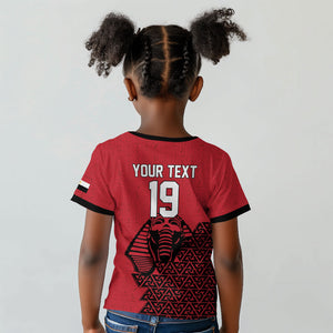 Custom World Football 2026 Egypt Kid T shirt Pharaohs Hieroglyphs Pride Red Version