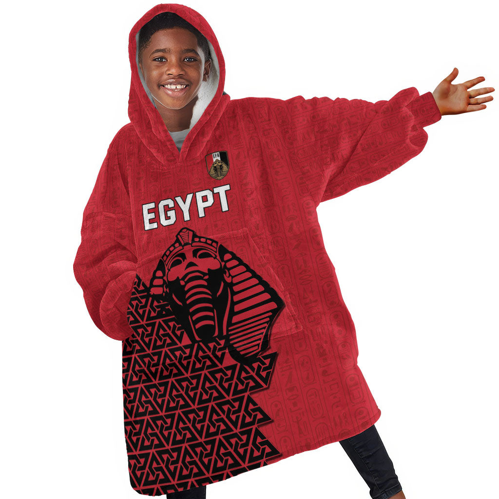 Custom World Football 2026 Egypt Kid Wearable Blanket Hoodie Pharaohs Hieroglyphs Pride Red Version
