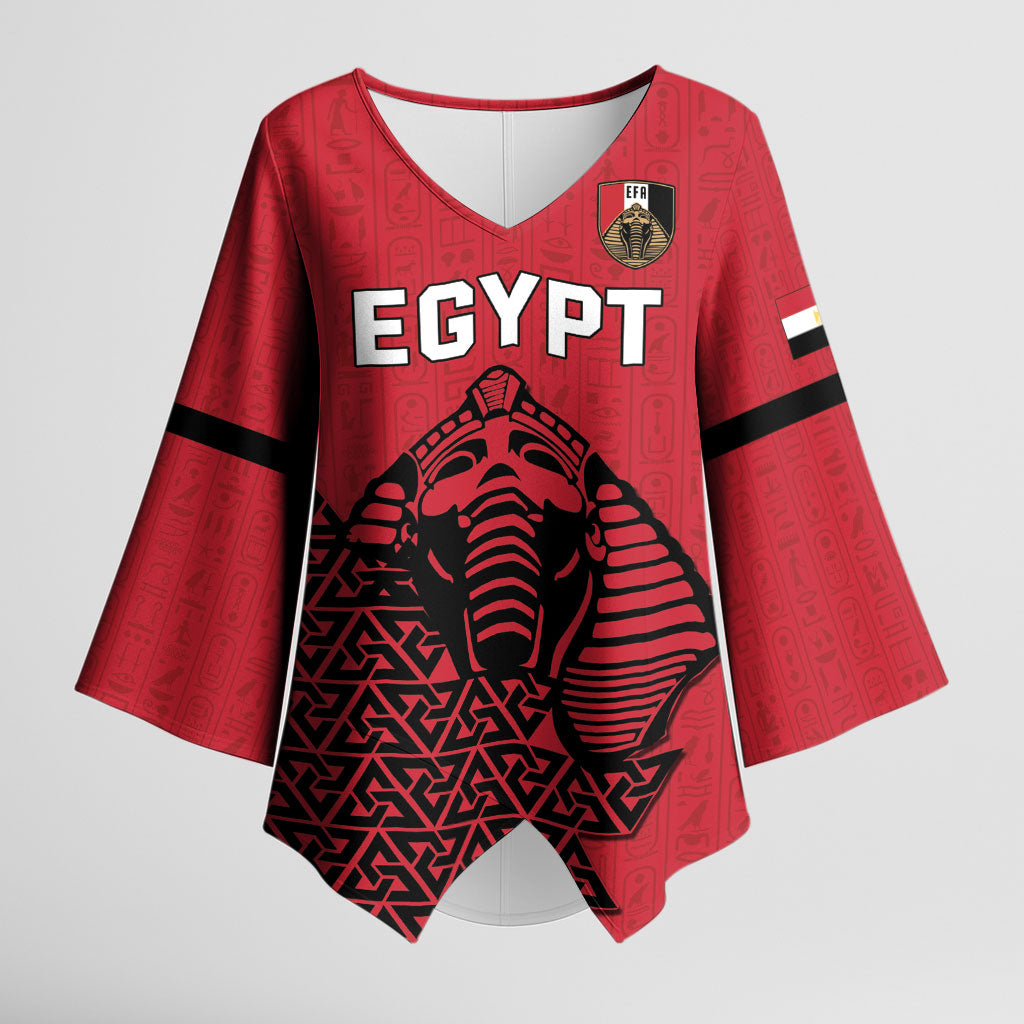 Custom World Football 2026 Egypt Kimono Sleeve Blouse Pharaohs Hieroglyphs Pride Red Version