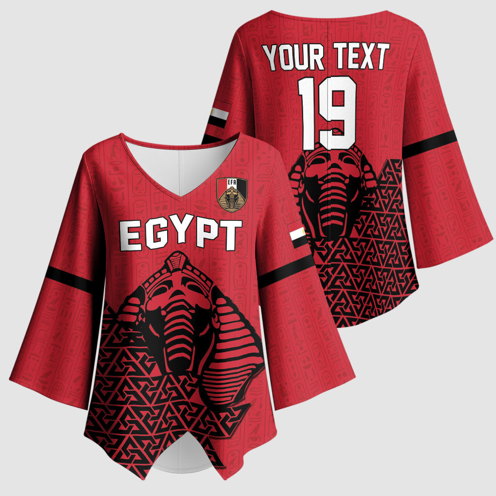 Custom World Football 2026 Egypt Kimono Sleeve Blouse Pharaohs Hieroglyphs Pride Red Version