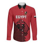 Custom World Football 2026 Egypt Long Sleeve Button Shirt Pharaohs Hieroglyphs Pride Red Version