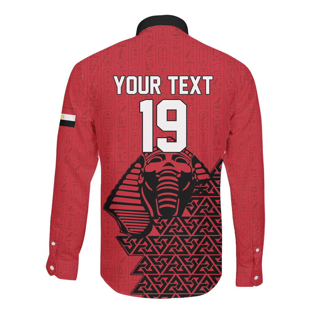 Custom World Football 2026 Egypt Long Sleeve Button Shirt Pharaohs Hieroglyphs Pride Red Version