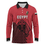 Custom World Football 2026 Egypt Long Sleeve Polo Shirt Pharaohs Hieroglyphs Pride Red Version