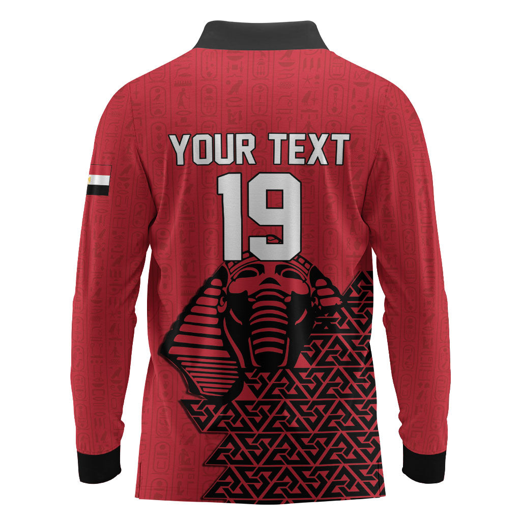 Custom World Football 2026 Egypt Long Sleeve Polo Shirt Pharaohs Hieroglyphs Pride Red Version