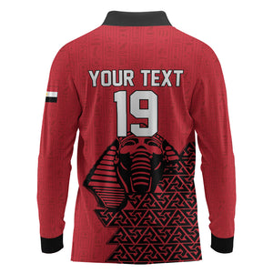 Custom World Football 2026 Egypt Long Sleeve Polo Shirt Pharaohs Hieroglyphs Pride Red Version